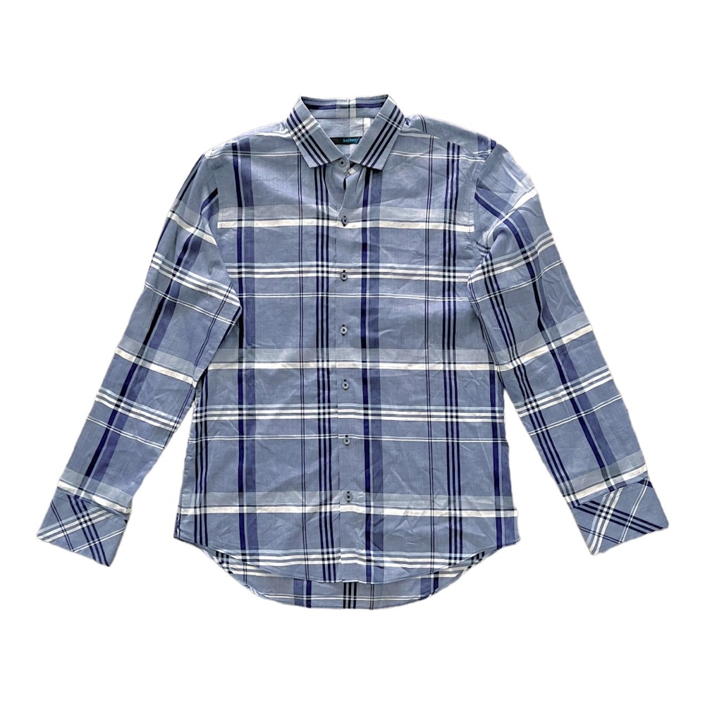 Zachary Prell Plaid Shirt Button Front Purple Grey White Size M